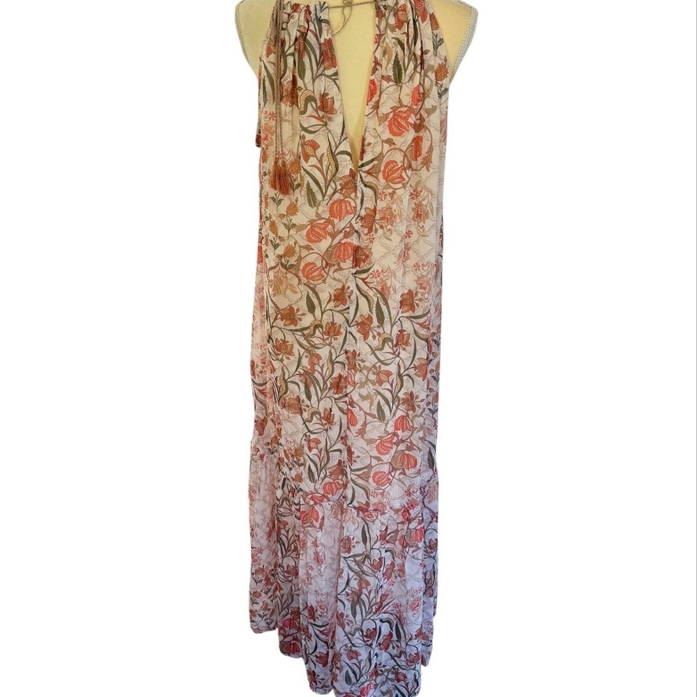 World Market orange cream floral maxi dress Size L/XL NWOT Bohemian Spring - Picture 3 of 12